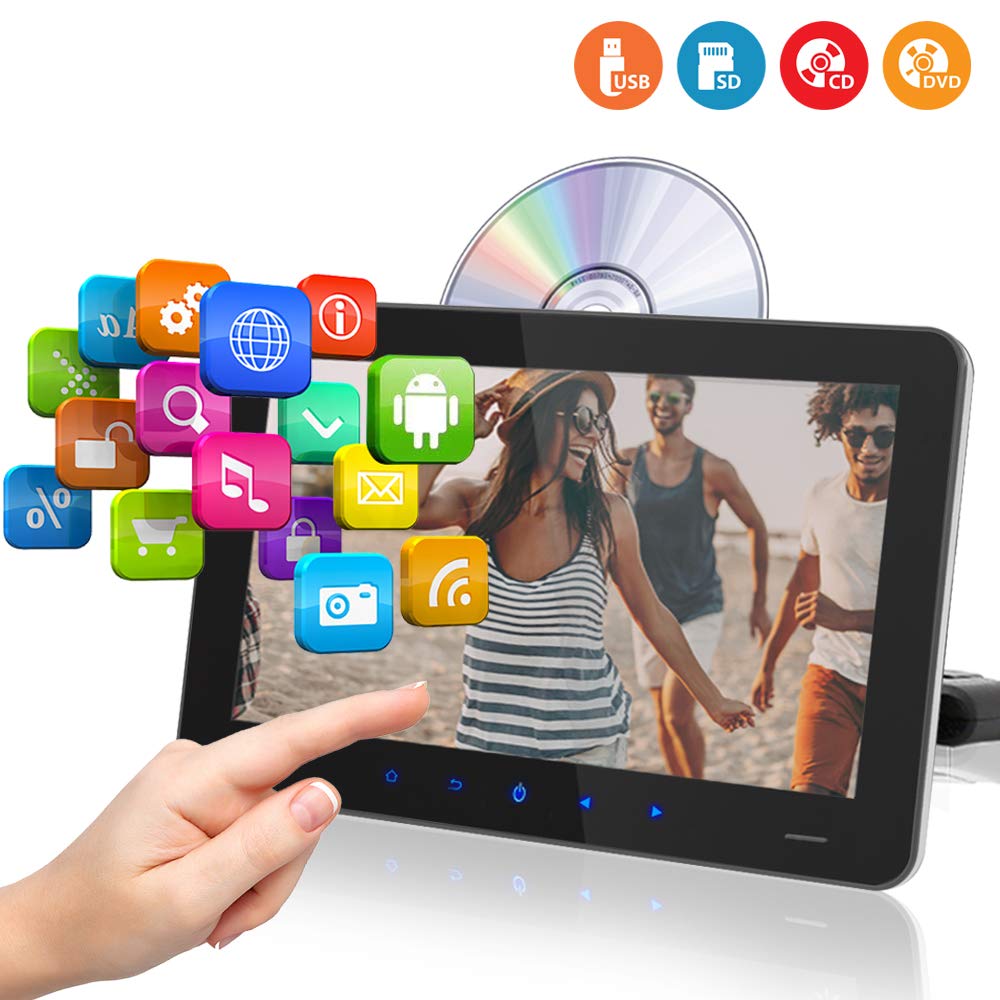 Car Headrest Mount DVD Monitor - 9.4 Inch Vehicle DVD Video Player,USB TF Card AV Input | Headphone Output, Touch Digital Screen, Easy Mounting Brackets Included - Pyle PLDHR924