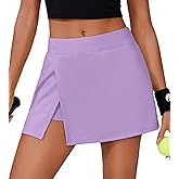 PINSPARK Womens Tennis Skirt High Waisted Mini Skirts with 2 Pockets Side Slit Athletic Golf Skorts for Workout Pickleball