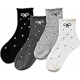 Winatehr frilly bow polka dot coquette socks for girls, cute ruffle aesthetic fashion women socks crew, fall gifts breathable kawaii y2k sock with designs 4 pcs