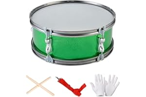 DEEVOKA 13inch Snare Drum Musical Instruments Professional Lightweight with Practice Gloves Percussion Instrument Music Drums for Children Beginners, Green Monophonic