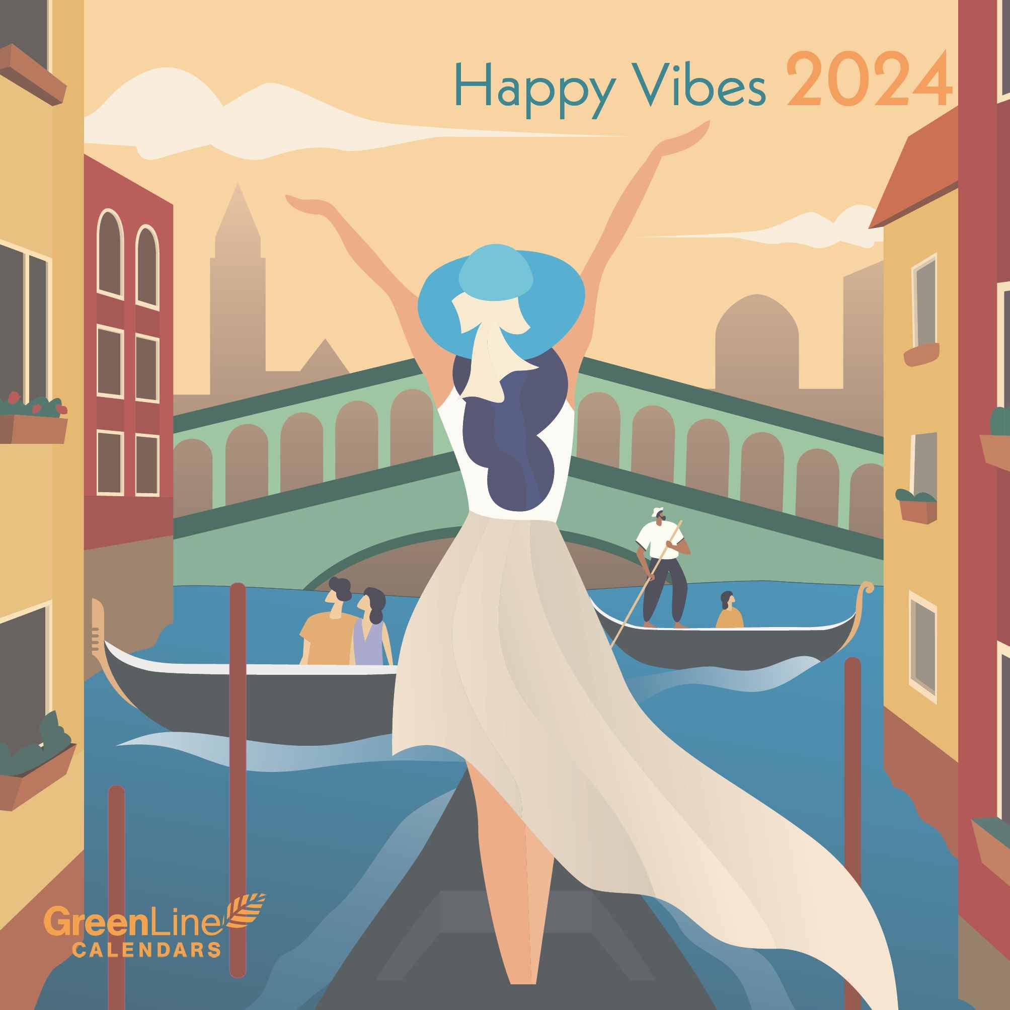 GreenLine Happy Vibes 2024 - Wand-Kalender - Broschüren-Kalender - 30x30-30x60 geöffnet