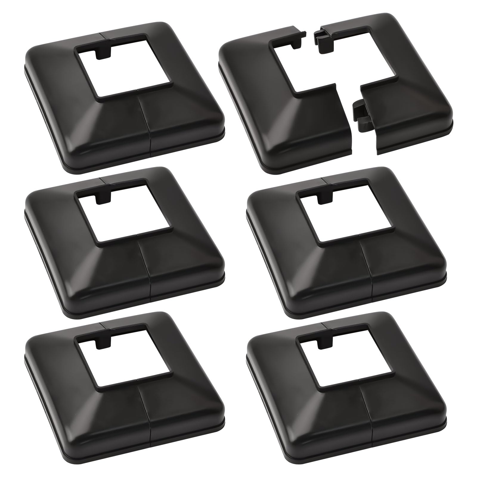 UFURMATE Post Base Cover, 6Pcs 50x50mm Plastic Post Base Cover Plates Decorative Split Post Skirt Cover Square Railing Base Cover for Stair Handrail Fence (Black)