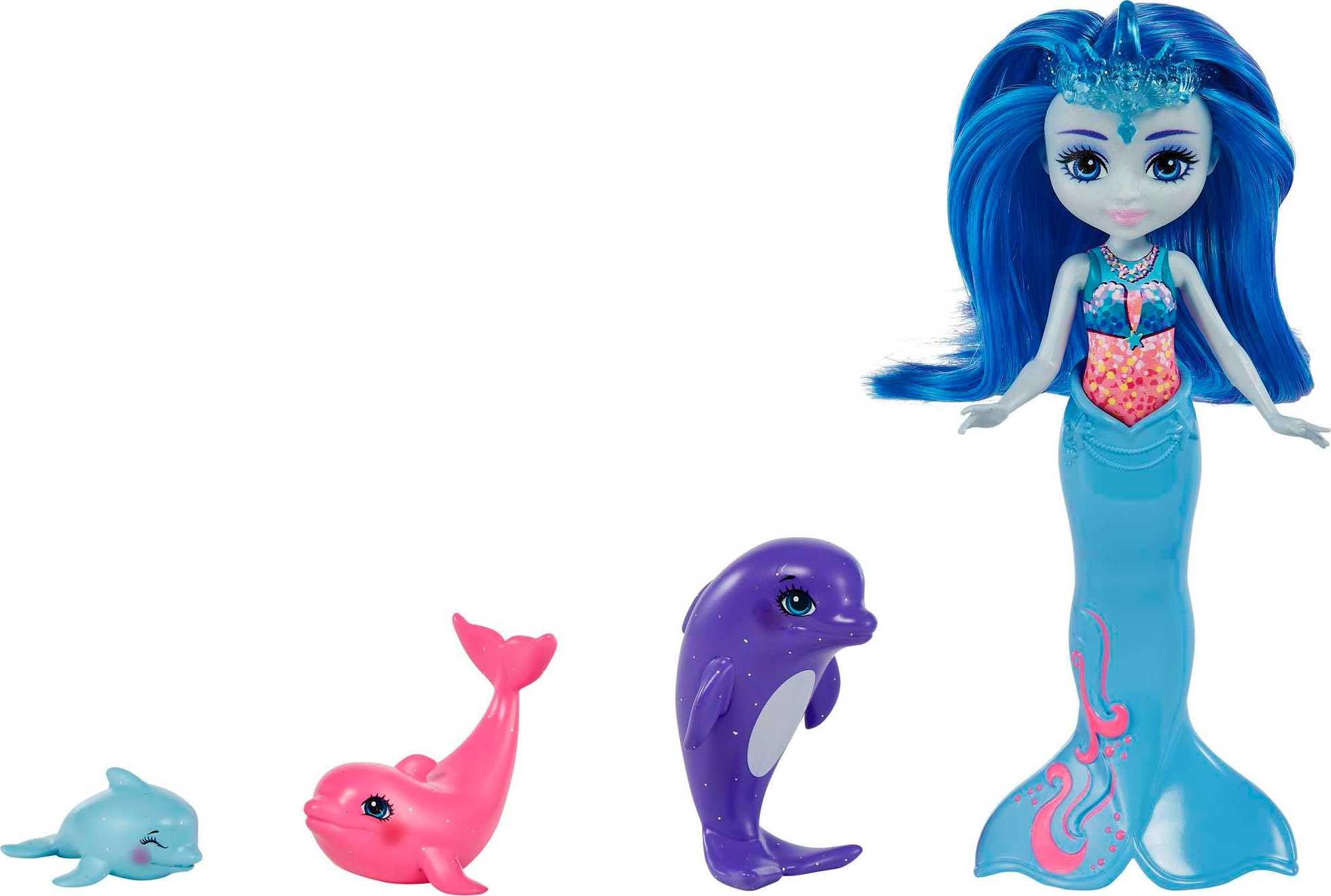 Enchantimals Family Toy Set, Dorinda Dolphin Doll (6-in) with Removable Tail and 3 Animal Figures