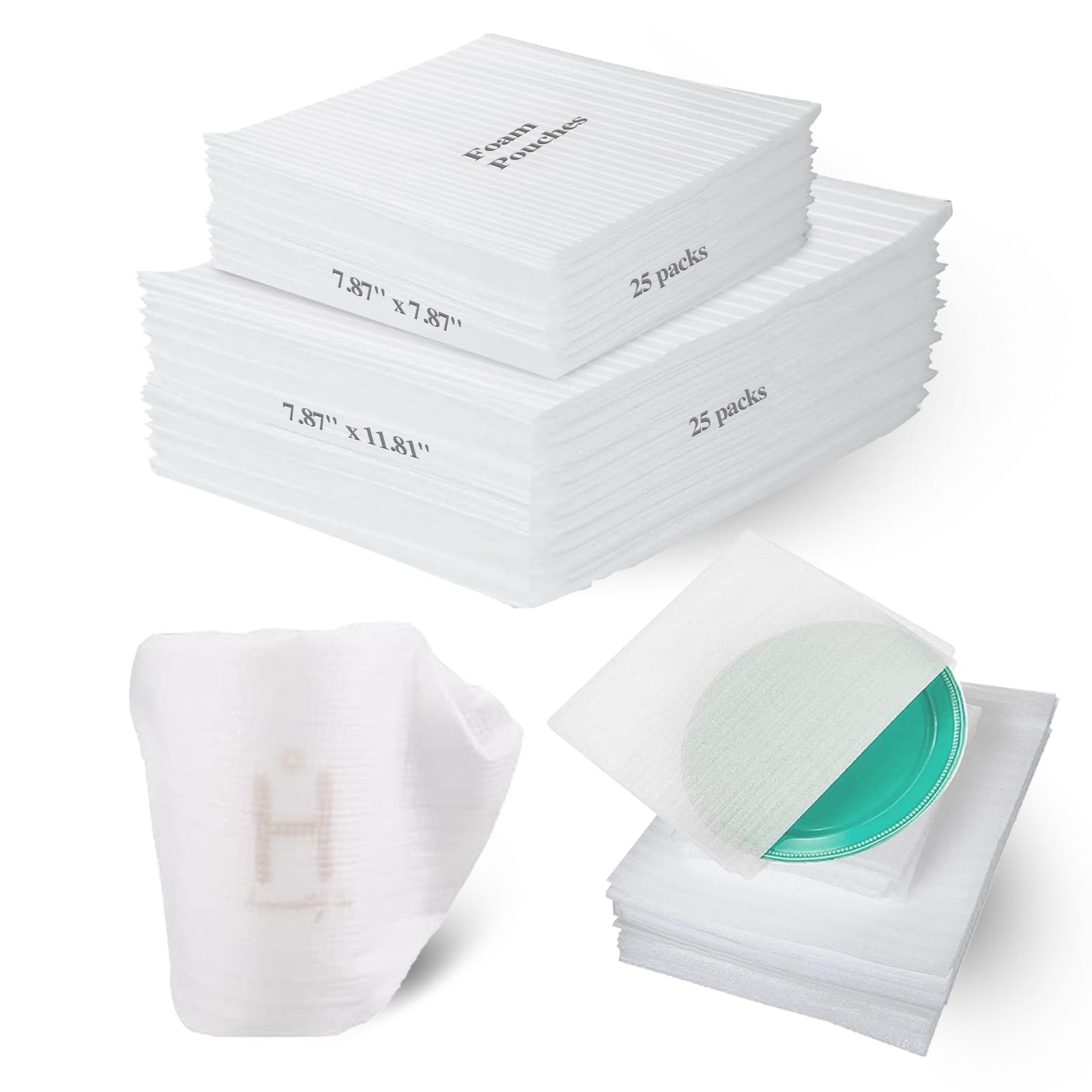 Photo 1 of AKLVBL Foam Pouches for Packing Dishes?50pack Cushion Foam Wrap for Packing Supplies for Moving Shipping Storing Glasses Ceramics Cups Mugs,2 Sizes(7.87 x 7.87 inches,7.87 x 11.81 inches)