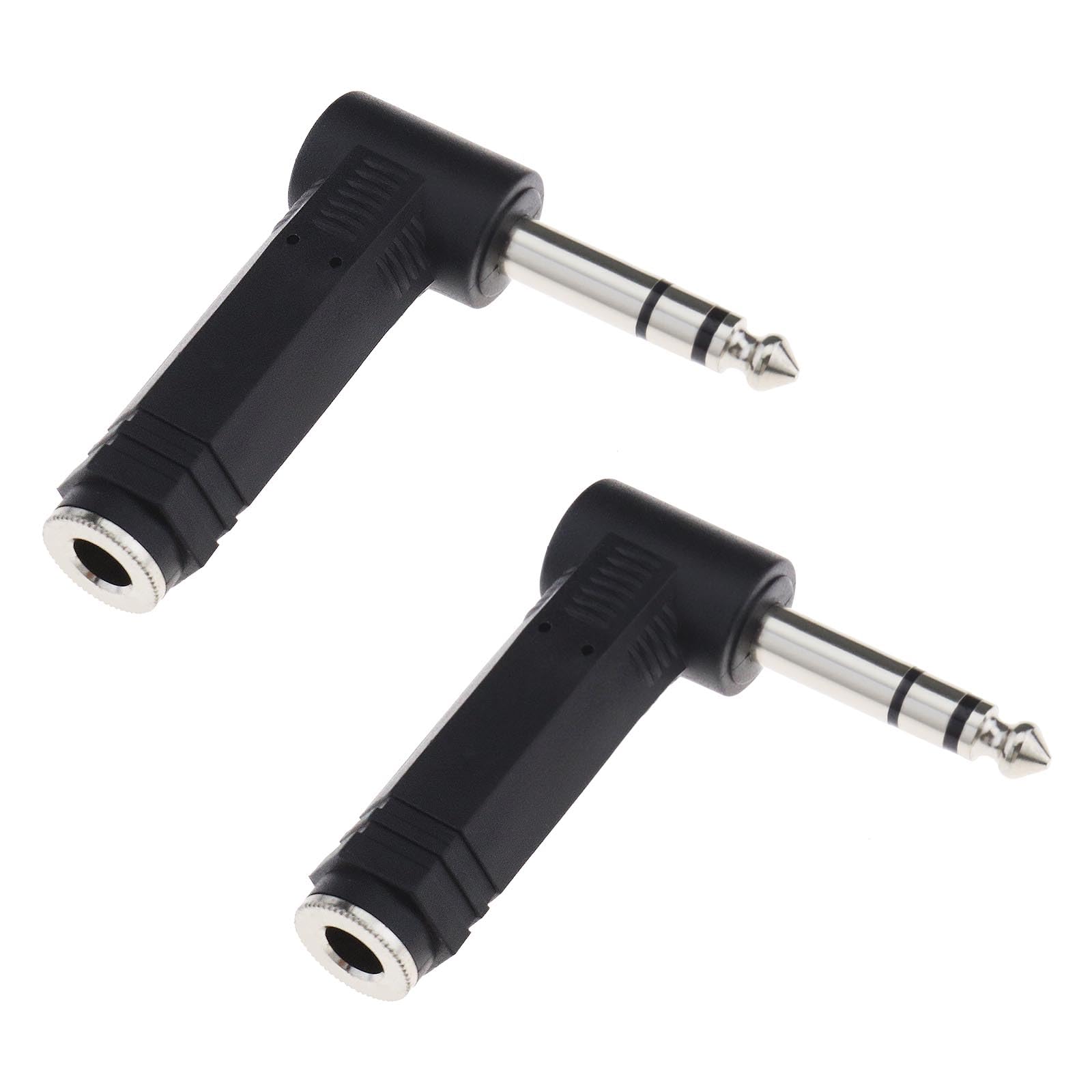 2PCS 1/4 Inch 6.35mm Right Angle Stereo Male Plug to 1/4 Inch 6.35mm Stereo Female Jack Audio Adapter for Electric Guitar Mixer Loudspeaker KTV Equipment