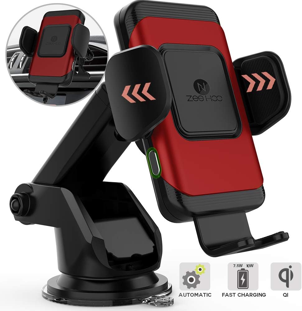 ZeeHoo Wireless Car Charger,10W Qi Fast Charging Auto-Clamping Car Mount,Windshield Dash Air Vent Phone Holder Compatible iPhone 11/11 Pro Max/Xs MAX/XS/X/8/,Samsung S10/S9/S8 (Dark Silver): Electronics
