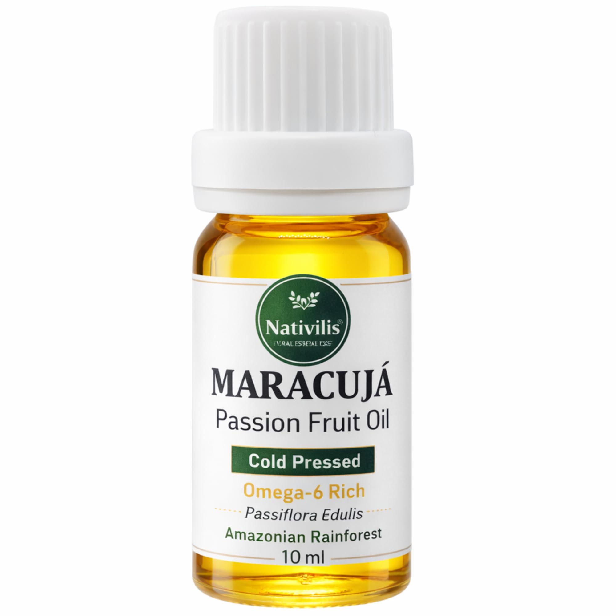 Nativilis Virgin Maracuja Passion Fruit Oil - (Passiflora Edulis) - Amazonian Rainforest Collection High Concentration Omega 6 - Sebum Regulating Properties Soothing on Skin Scalp - Copaiba Benefits