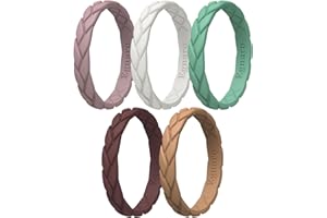 Egnaro Women's Silicone Stackable Rings 3.5mm Wide 2mm Thick, Rubber Flexible Hypoallergenic Wedding Bands For Workout Leaf Braided Fashion