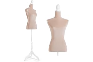HOMBOUR Female Mannequin Torso Dress Form, Sewing Mannequin Body, Adjustable Manikin with Wooden Tripod Base Stand for Display Dressmaker Jewelry, Khaki