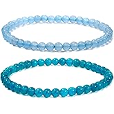 Jewever 2Pcs Genuine Semi Gems Friendship Beaded Bracelets for Women Crystals and Gemstones Stretch Healing Bracelets Beads 4mm