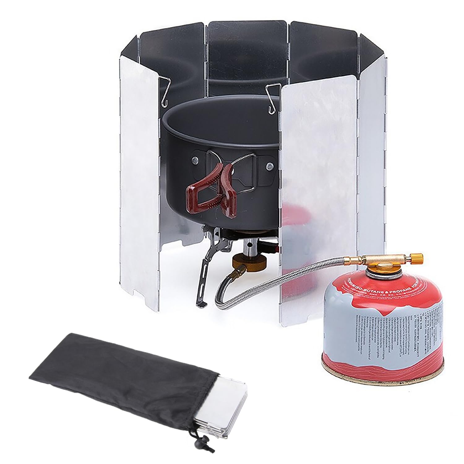 Photo 1 of Outdoor Stove Windscreen Ultra light Aluminum foldable Camping Stove Windshield with Carrying bag for Butane Stoves Picnic (8 Plates)