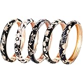 UJOY Bangles 5 Pcs Enamel Jewelry Set Rose Flower Engraved Cloisonne Bracelets Pack in a Box 5PCS