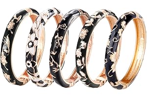 UJOY Bangles 5 Pcs Enamel Jewelry Set Rose Flower Engraved Cloisonne Bracelets Pack in a Box 5PCS
