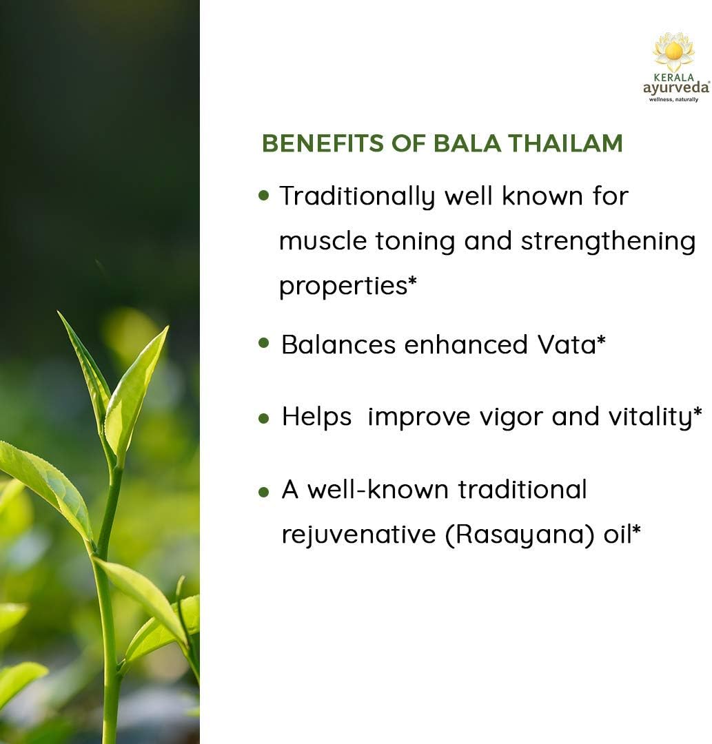 Kerala Ayurveda Bala Thailam - Ayurvedic Daily Massage Rejuvenative Oil for Body - Strengthens & Tones Muscles & Balances Vata, 6.8 Fl Oz: Health & Personal Care