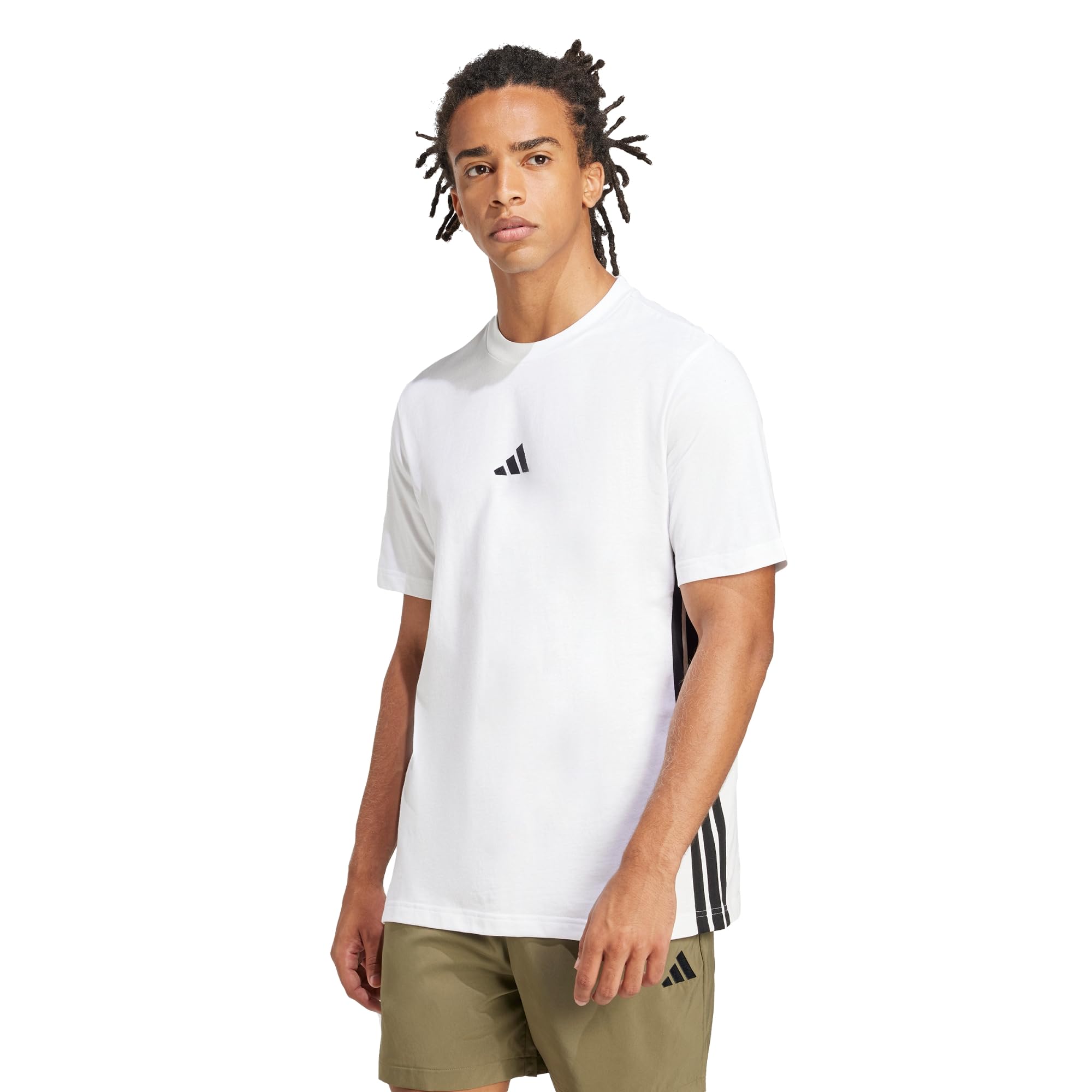 Adidas Men's Essential Three Stripes Single Jersey Tee, White/Black, XL 5