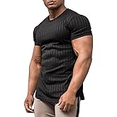 URRU Men's Muscle T Shirts Stretch Short Sleeve Bodybuilding Workout Casual Slim Fit Tee Shirts