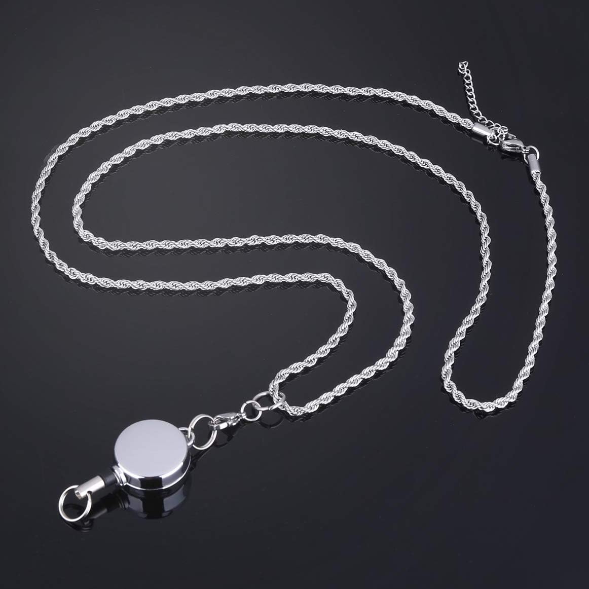 Fashion Women Lanyards Neck Strap Stainless Steel Chain Necklace + Retractable Badge Holder Reel for Keys ID Holder Office