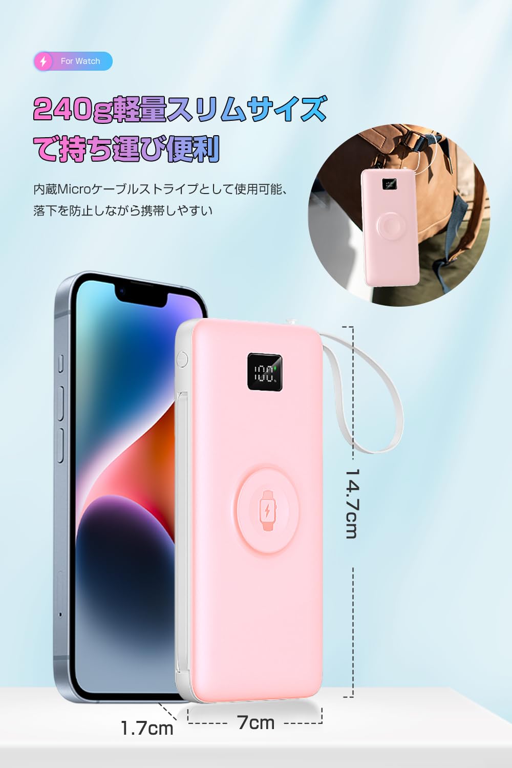 OMKUY Mobile Battery with Outlet, Supports iwatch, Charger, 10,000 mAh, Large Capacity (Folding AC Plug, Pass-Through, Simultaneous Charging for Watch & iPhone, PD 20W & SCP22.5 Rapid Charging,