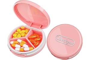 Serfeymi 3 Compartment Waterproof Cute Small Pill Box for Purse & Pocket,Travel Portable and Multifunctional Pill Case Holder for Vitamins, Fish Oil, Supplements, Pearls-Pink