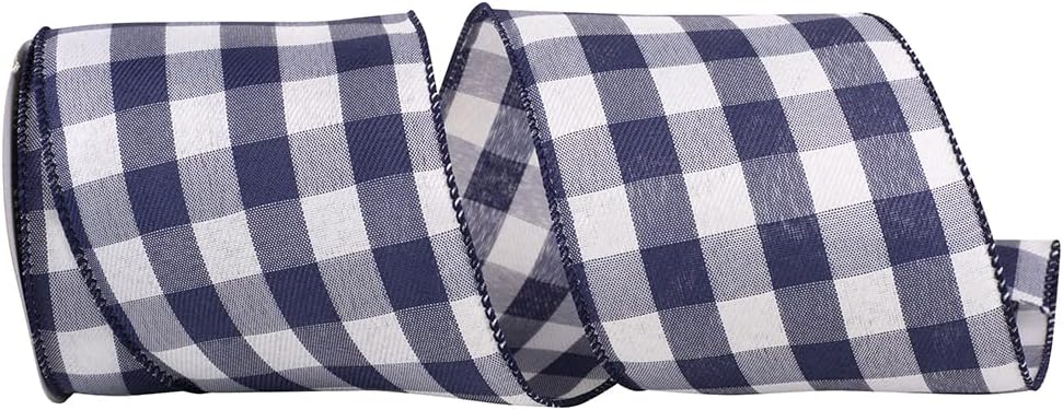 Bows & Ribbons - Navy Buffalo Plaid Wired Ribbon - 4