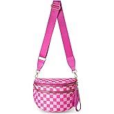 Jooniter Checkered Crossbody Bag Nylon Bum Bags for Women Spacious Handbags Checkered Purse Fanny Packs with Shoulder Strap