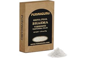 PuranGuru Shiva Puja Bhasma Vibhooti | 50g/1.76 oz | Fragrance-Free | Holy Ash Vibhuti Powder | Shiv Tripundra Tilak Forehead Ceremonial Mark | Third Eye Ajna Chakra | Spirituality, Peace, Tranquility