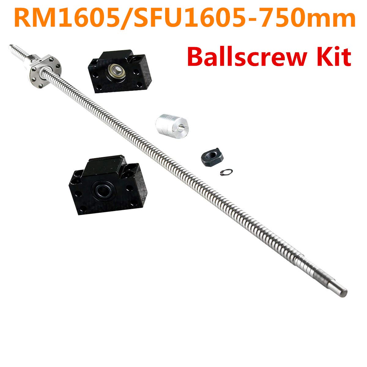 CHUANGNENG Ball Screw CNC Parts SFU1605 RM1605 16mm 1500mm With Metal Deflector Ball Screw Nut BK/BF12 End Supports Ball NUT HOUSINGS 1pcs Coupler With End Machining,Length Approx 59inch/1500mm - View #3
