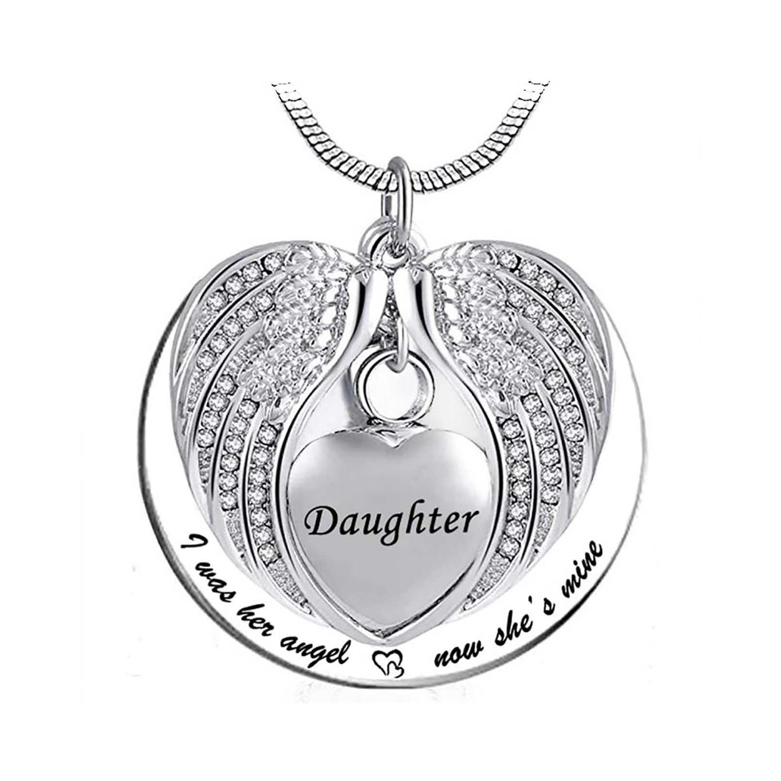 LSxAB Memorial Cremation Urn Ashes Necklaces for Dad Keepsake Heart Angel Wing Pendant Ashes Holder - I was His Angel Now He's Mine