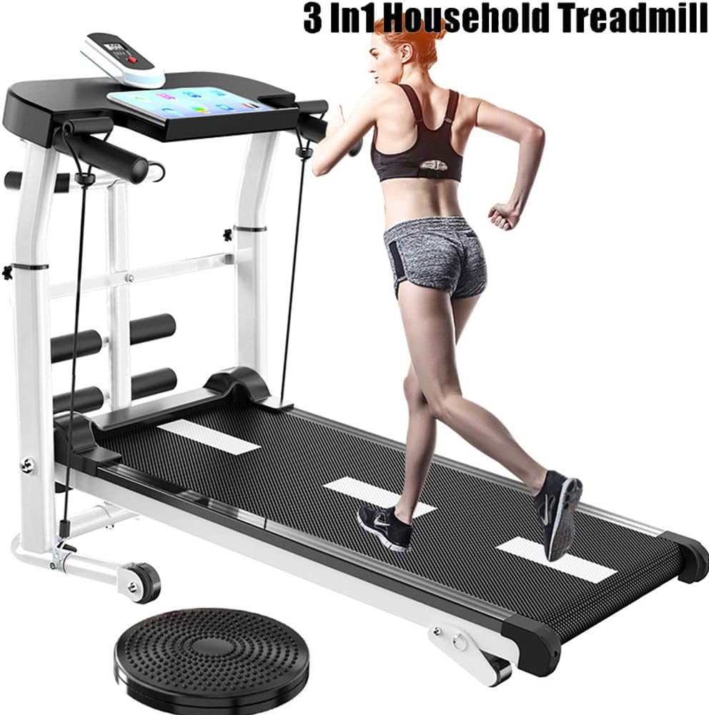 XWDQ 3 In1 Household Treadmill, Small Fitness Equipment, Folding Multi-function Electric Treadmill Weight Loss Machine, Lose Weight Fitness Equipment