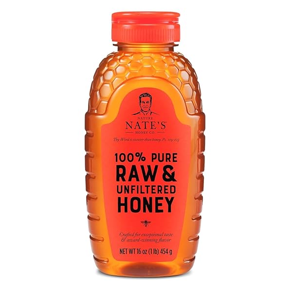 NATE’S 100% PURE, RAW & UNFILTERED HONEY – AWARD-WINNING TASTE, 16 OZ. SQUEEZE BOTTLE