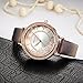 Bosymart Women's Rose Gold-Tone Crystal Bezel Analog Display Quartz Leather Strap Watch