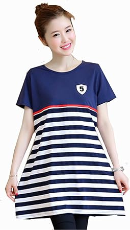 Amazon Linopua マタニティ ウェア 授乳服 ボーダー ワンピース 長袖 産後もオシャレに ネイビー L Linopua スポーツ アウトドア