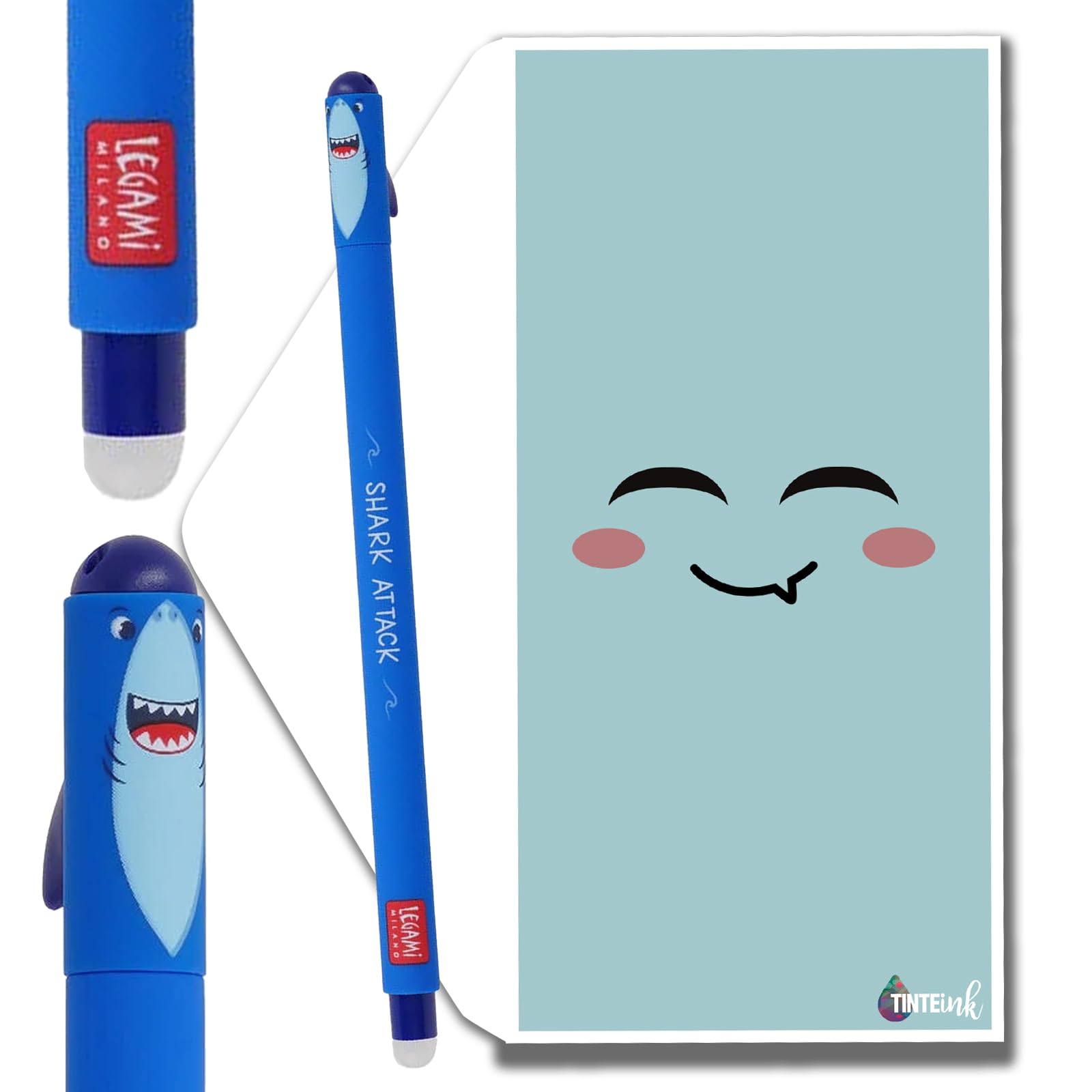 Tinte Ink Legami Erasable Pens - Full Range Available - Including Gift Envelope! - Choose Cute Design! (Shark)