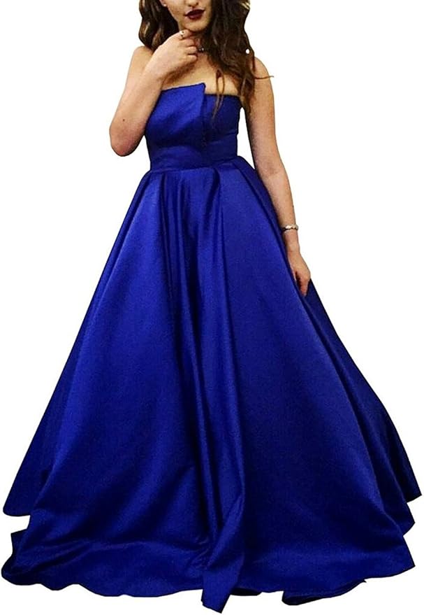blue strapless prom dress