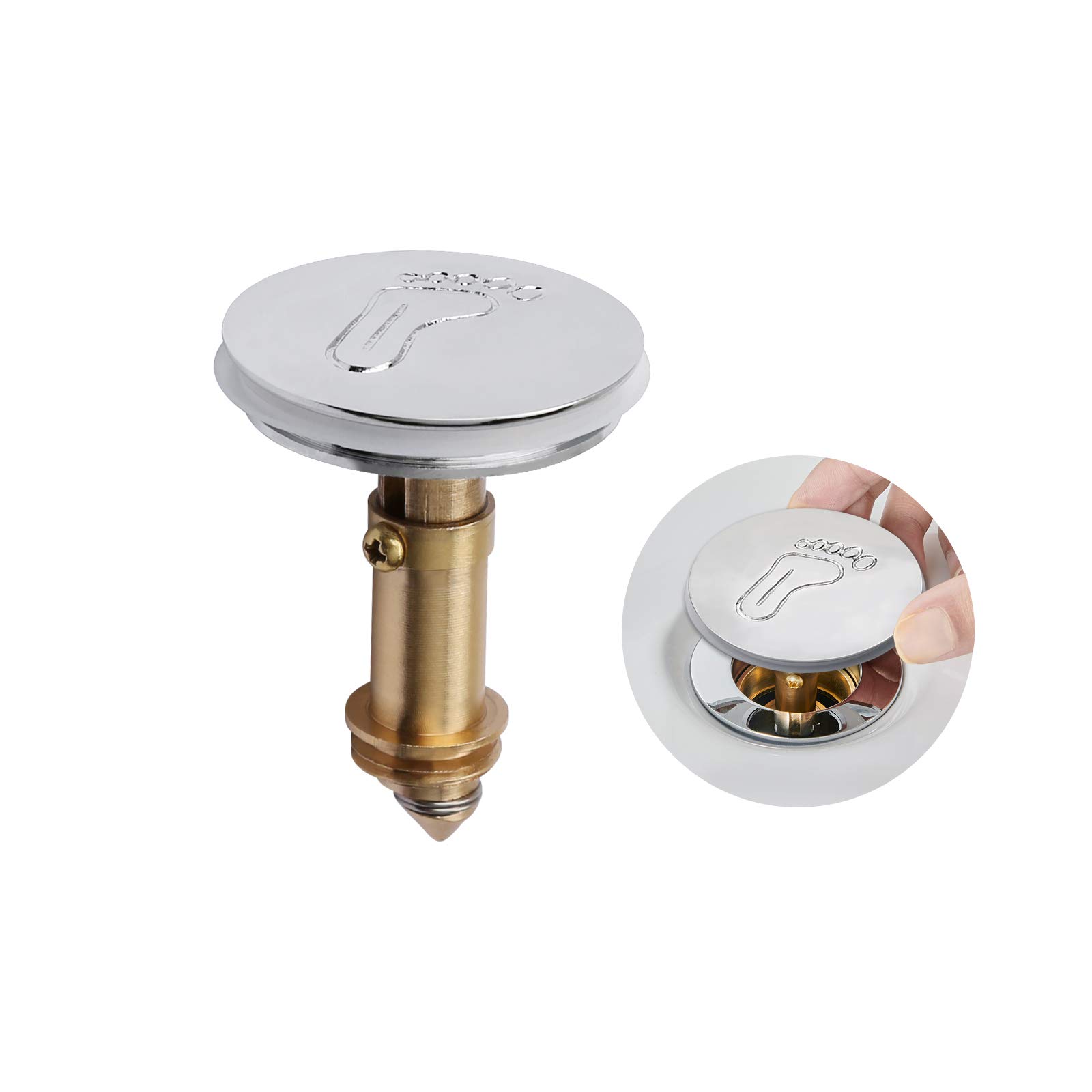 Pop Up Click Clack Plug Pop-up Stopper, Push Sink Drain for Bathroom Freestanding Massage Bathtub, Jacuzzi, Solid Brass Chrome Plating, 43mm