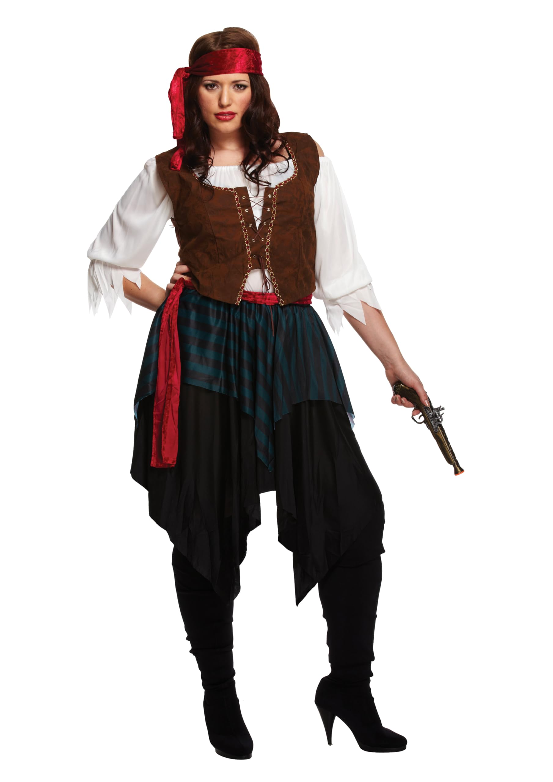 HENBRANDT Adult Women’s Caribbean Pirate Fancy Dress Halloween Costume Swashbuckler Buccaneer Sea Castaway Pirate Dress Up Outfit Ladies Fancy Dress Costume (XL)