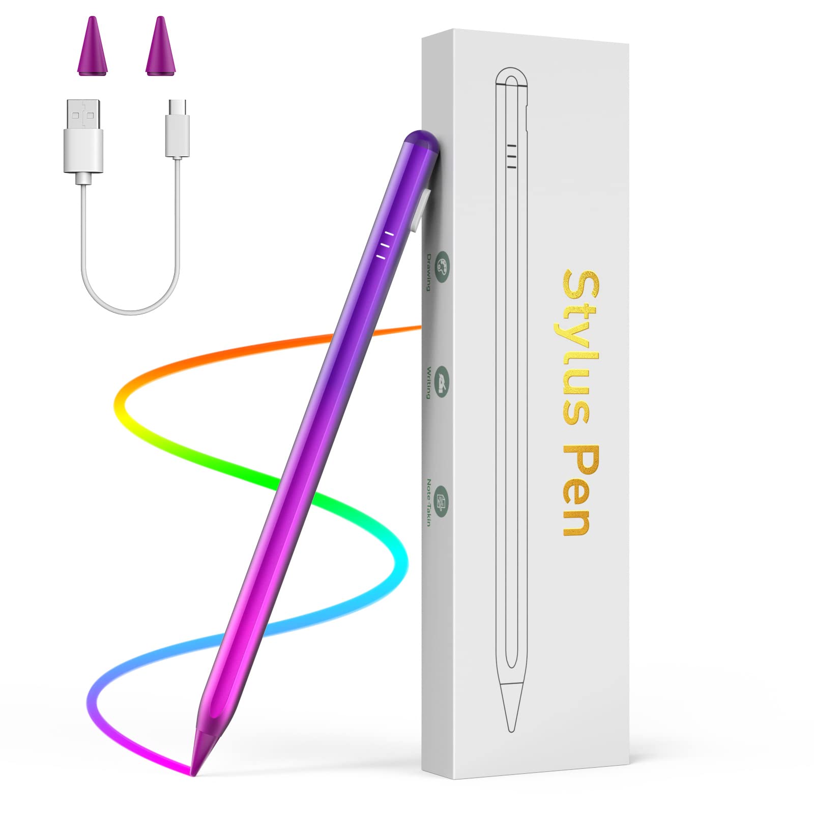MoKo USB-C Stylus Pen for iPad 10/9,iPad Pro 13/11 Inch (M4) 2024,iPad Pro 12.9,iPad Pro 11,iPad 8/7/6,iPad Air 13/11 Inch (M2) 2024/5/4/3,iPad Mini 6/5,Palm Rejection Tilt Sensitivity,GradientPpl
