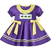Kids Toddler Baby Girl Mardi Gras Outfit Embroidered Puff Short Sleeve Dresses Purple Carnival Clothes