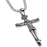 Kuschelkatze 925 Sterling Silver Crucifix Necklace, Jesus Cross Necklace for Men women, Christian Jewelry for Men Women, Protection Amulet Pendant
