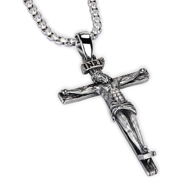Collar Crucifijo De Plata Esterlina .925 Con Cadena De Acero Inoxidable 24' - Para Hombres