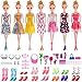 Total 56pcs - 7 Pack Barbie Clothes Dresses Accessory Party Grown Outfits Barbie Fashionista + 49pcs Barbie Accessories Shoes Bags Necklace Mirror Hanger Tableware for Barbie Doll Girl Birthday Gift