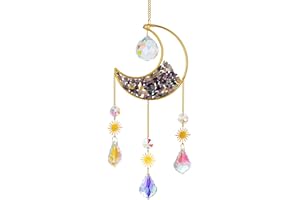 CARACALEAP Crystal Suncatchers for Indoor Windows Hanging Moon Sun Catchers with Crystals Suncatcher Rainbow Maker Home Deco Garden Suncatcher Atrapa Soles de Cristal Gift for Mom Fluorite