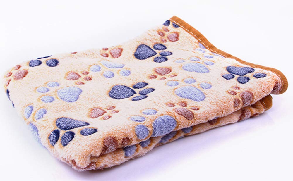 Ranvi kennel blanket, warm blanket coral fleece, dog paw print style,brown small and medium