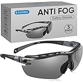 TICONN Anti-Fog Safety Glasses for Men and Women, ANSI Z87.1 Scratch Proof Eye Goggles with Adjustable Arms and UV Protection