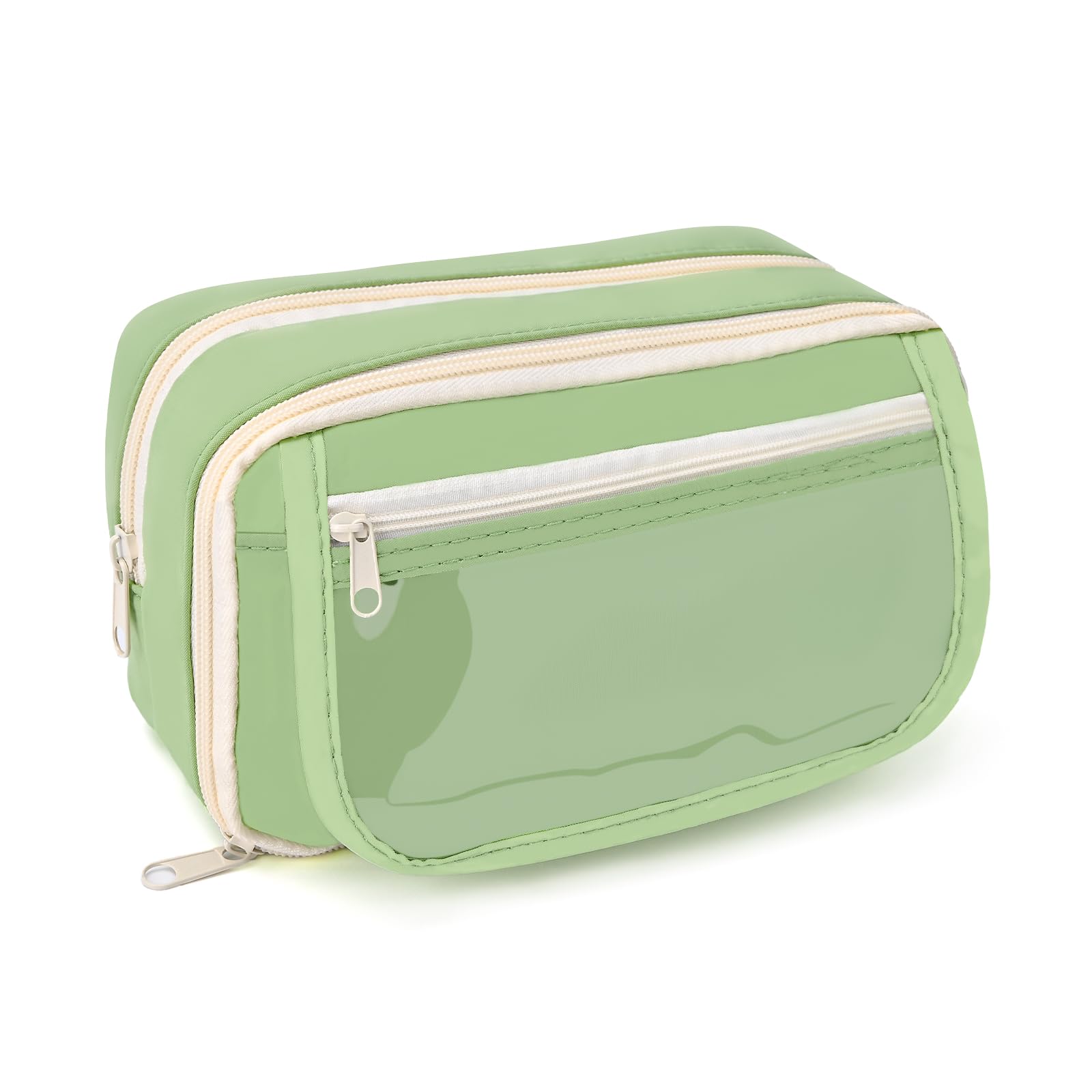 BAYTORY Large Capacity Pencil Case, Aesthetic Back to School Pencil Cases with 4 compartments, Canvas Pencil Case for Makeup Bag and Stationery Organizer (Green)