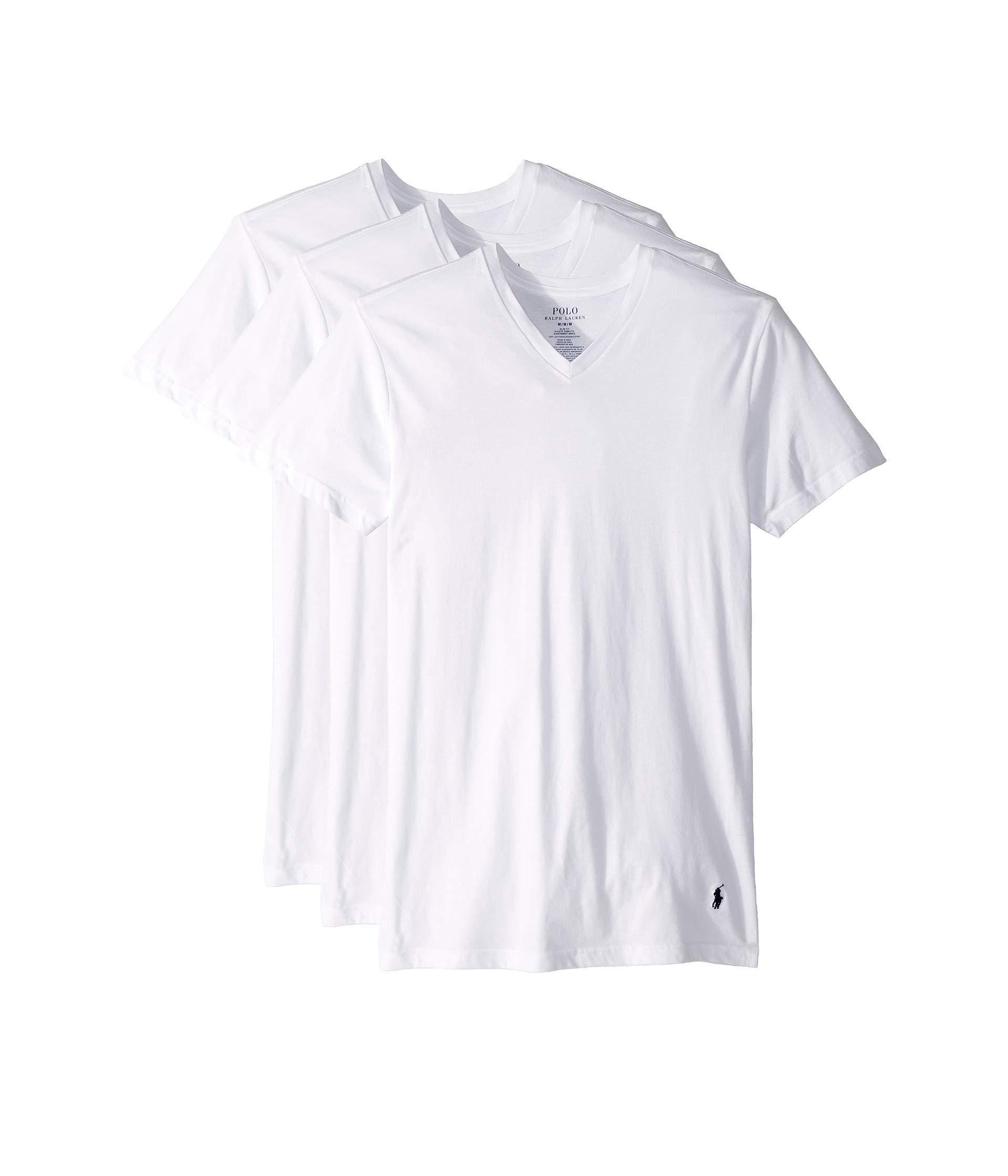 Photo 1 of POLO RALPH LAUREN mens Slim Fit Cotton V-neck Tee Undershirt, White/Cruise Navy, X-Small US