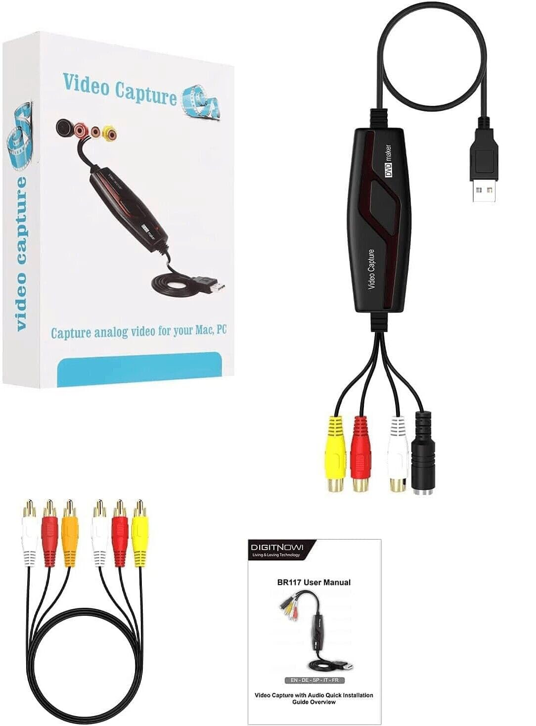 VHS To Digital Converter,Video Capture Card Device,VHS VCR Hi8 Mini DV