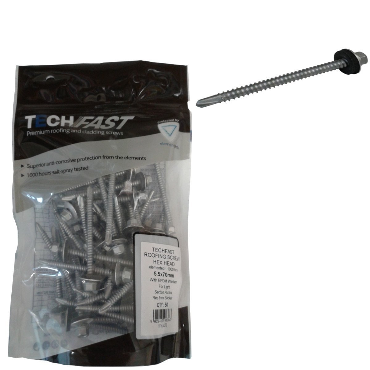 (1 X BAG OF 50) 5.5 x 70mm Tek screws for roofing cladding Fencing Self Drill Tech