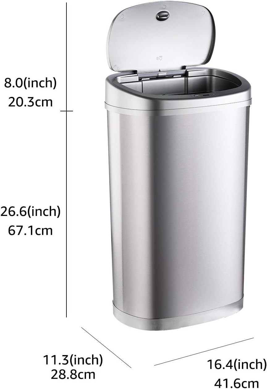 Amazon Basics Stainless Steel Rectangular Dustbin with Hands-Free Motion Sensor, 50 l, Silver - Image 3