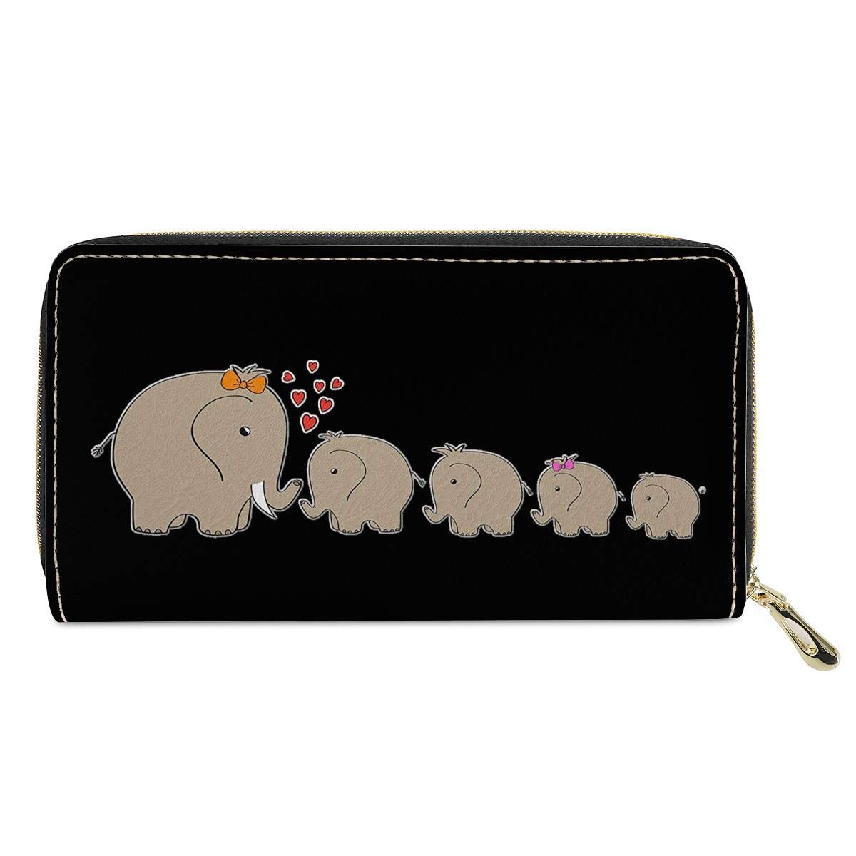 chaqlin PU Leather Long Zipper Wallets Elephant Family Pattern Ladies Purse Female Gift — image 1